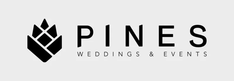 Pines Weddings & Events logo with geometric pine tree icon