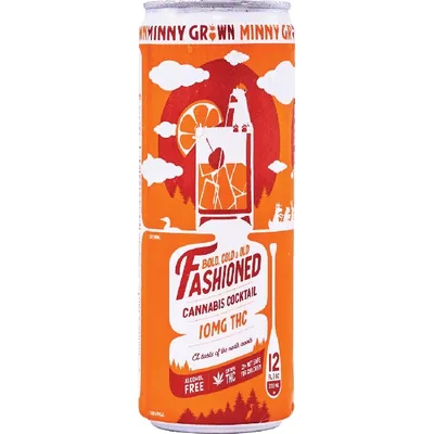 Orange can of Minny Grown Old Fashioned Cannabis Cocktail, 10mg THC, alcohol free