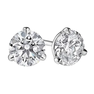 Pair of round-cut diamond stud earrings in three-prong white metal settings