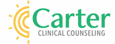 Carter Clinical Counseling logo with green text and yellow sun graphic