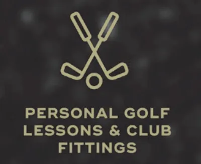 Crossed golf clubs and ball icon above text reading Personal Golf Lessons & Club Fittings