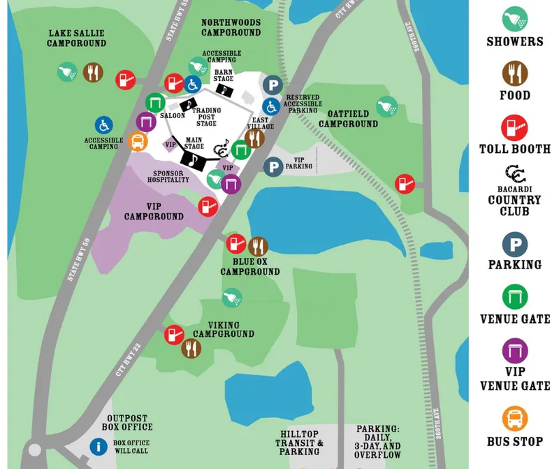 Map with key of WE Fest camping sites