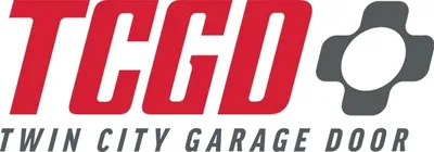 Twin City Garage Door logo with red TCGD letters and gray gear icon
