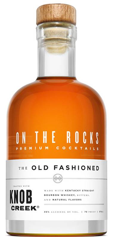 Bottle of On The Rocks Old Fashioned premium cocktail made with Knob Creek bourbon