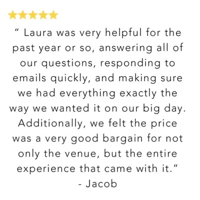 Five-star customer review quote praising helpful service and good value