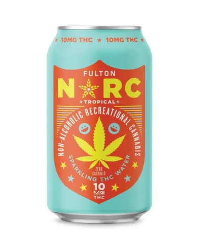 Teal can of Fulton NARC Tropical sparkling THC water, 10mg THC