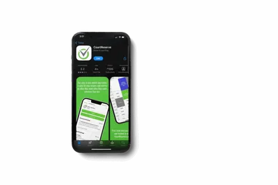 Smartphone displaying a green-and-white app listing screen with multiple phone mockups