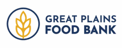 Great Plains Food Bank logo with gold wheat icon in a navy circle