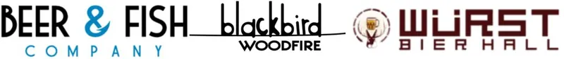 Logos for Beer & Fish Company, Blackbird Woodfire, and Wurst Bier Hall