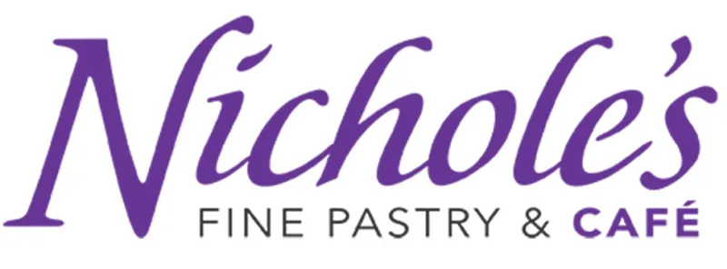 Nichole's Fine Pastry & Café logo in purple script and gray text