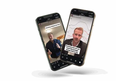 Two smartphones displaying social media video posts featuring a man speaking to camera