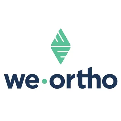 We Ortho logo with green diamond icon above dark blue text