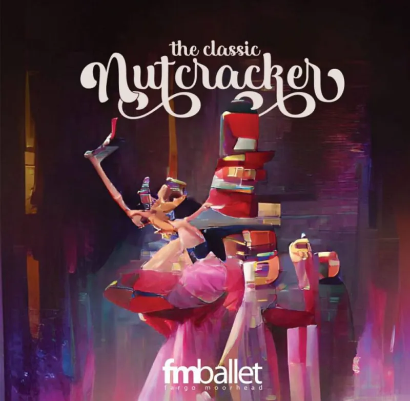 FM Ballet's The Classic Nutcracker promotional art with illustrated dancer and nutcracker figure