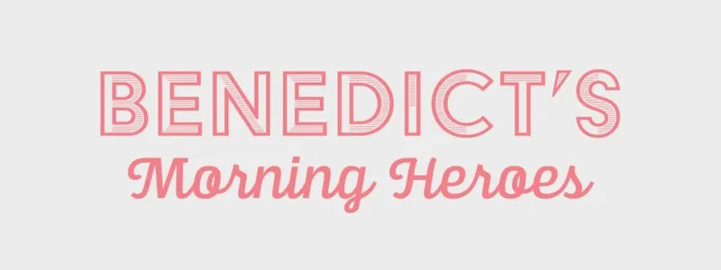 Benedict's Morning Heroes logo in pink lettering on a light gray background