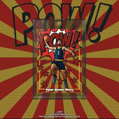 Comic-style custom basketball trading card in a case with bold POW!! text and red starburst background