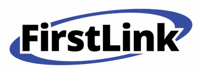 FirstLink logo with blue oval swoosh