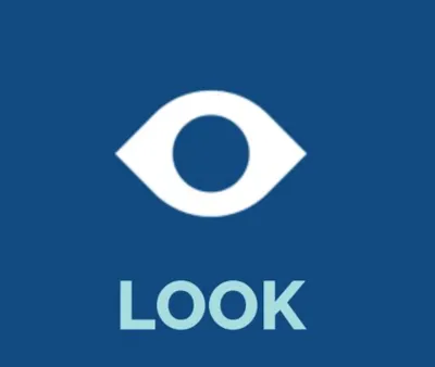 White eye icon above the word LOOK on a dark blue background