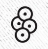 Simple line drawing of four circular hops cones