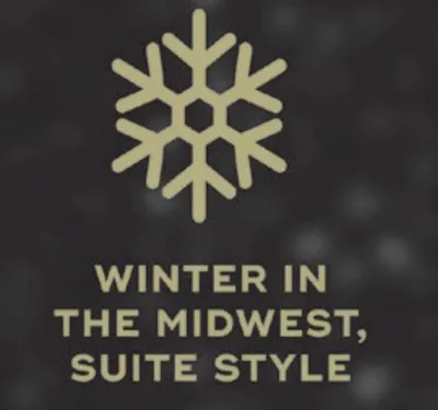 Gold snowflake icon above text reading Winter in the Midwest, Suite Style on dark background