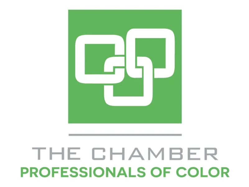 The Chamber Professionals of Color logo with linked squares on green