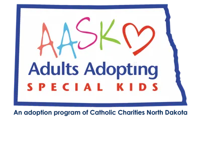 AASK Adults Adopting Special Kids logo over North Dakota state outline