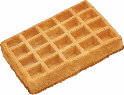 Golden rectangular waffle with a grid of square pockets