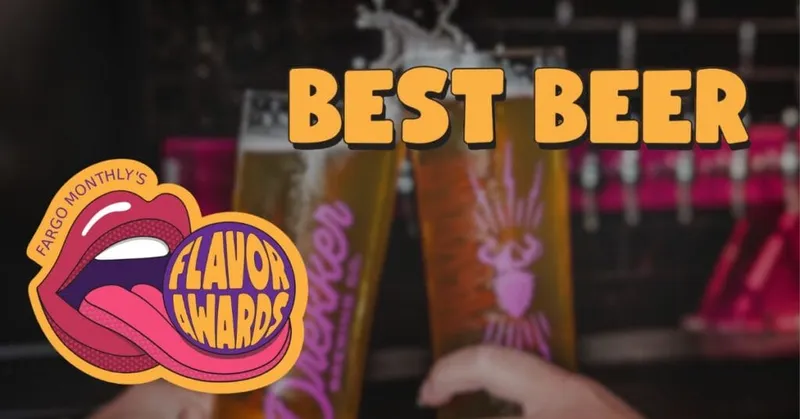 Fargo Monthly Flavor Awards Best Beer graphic with beer glasses clinking in background