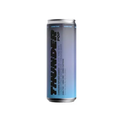 Silver and blue Thunder Pop cannabis-infused energy drink can