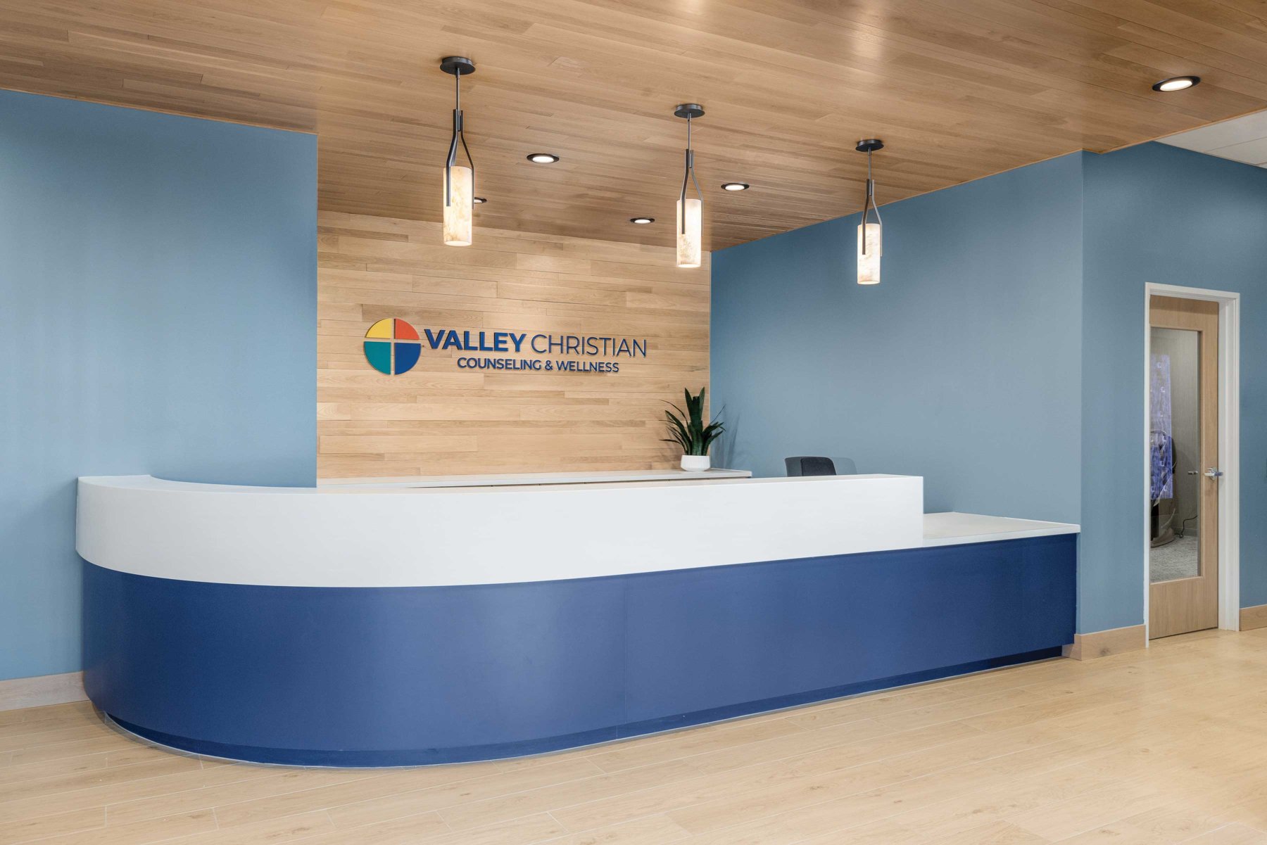 The front desk and reception area at Valley Christian's Hulbert Children's Center
