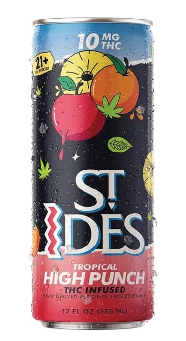 St. Ides Tropical High Punch THC-infused 12 oz can with fruit graphics