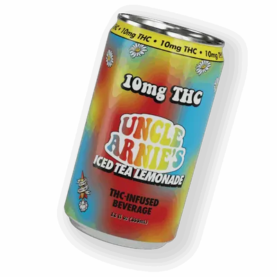 Colorful 12 fl oz can of Uncle Arnie's 10mg THC Iced Tea Lemonade