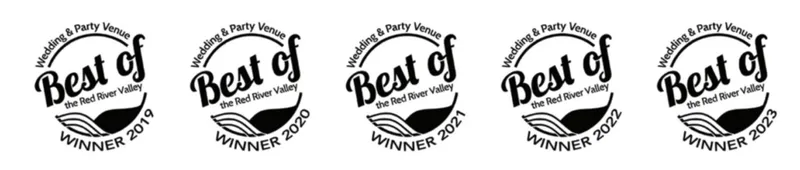 Five Best of the Red River Valley wedding venue winner badges, 2019–2023