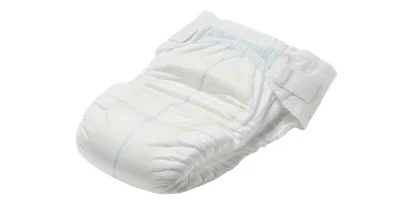 A single white disposable diaper on a white background