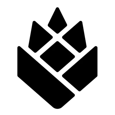 Black geometric logo resembling a crown or crystal cluster