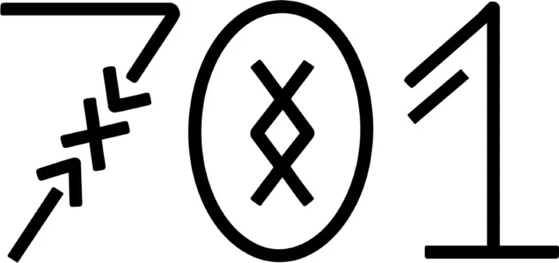 Stylized black logo with the number 701 and decorative graphic elements