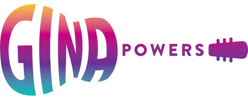 Gina Powers logo with colorful guitar body silhouette