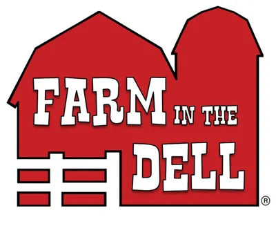 Farm in the Dell logo featuring a red barn and silo