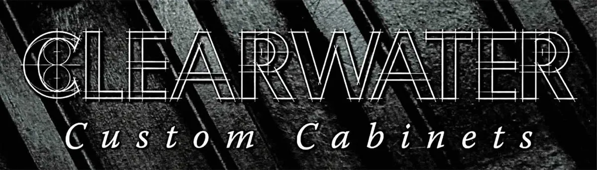 Clearwater Custom Cabinets logo on a dark textured background