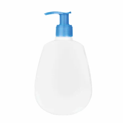White plastic pump dispenser bottle with blue pump top