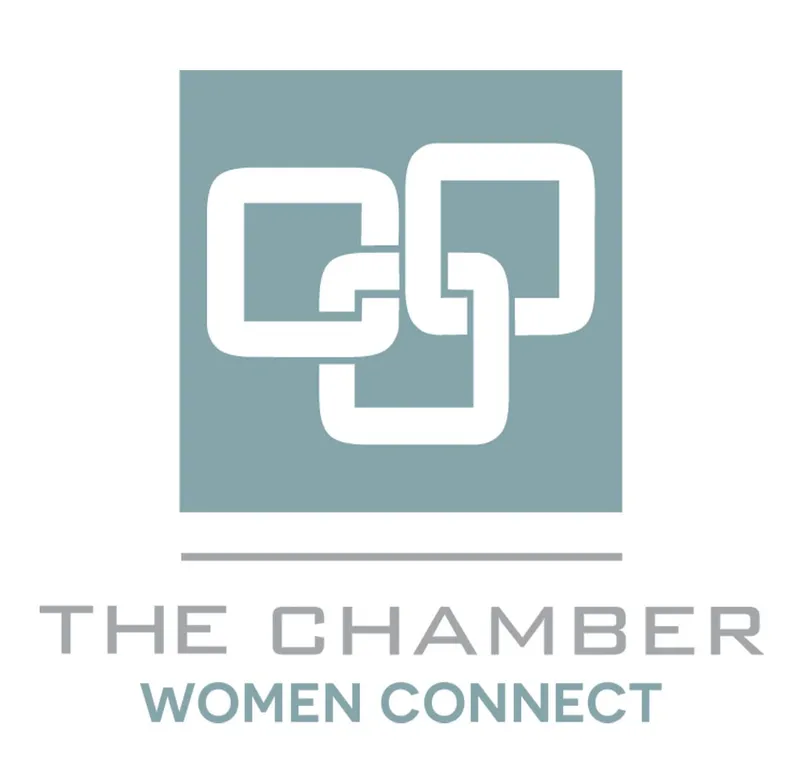 The Chamber Women Connect logo with linked squares on a teal background