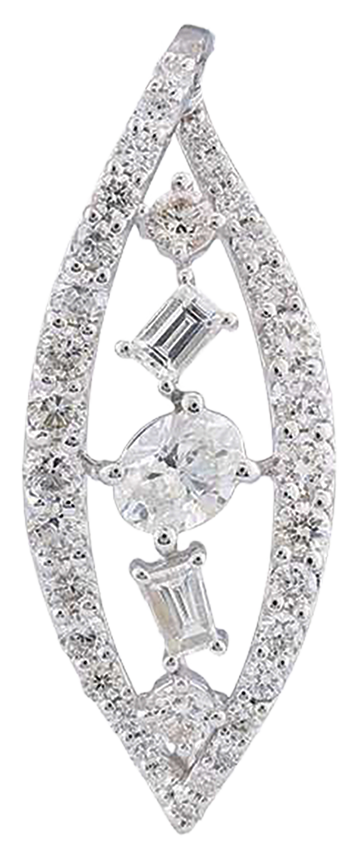 White gold marquise-shaped pendant with pavé border and mixed-cut center stones