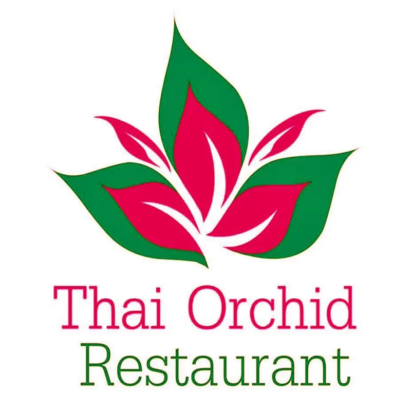 Thai Orchid Restaurant logo with pink flower and green leaves