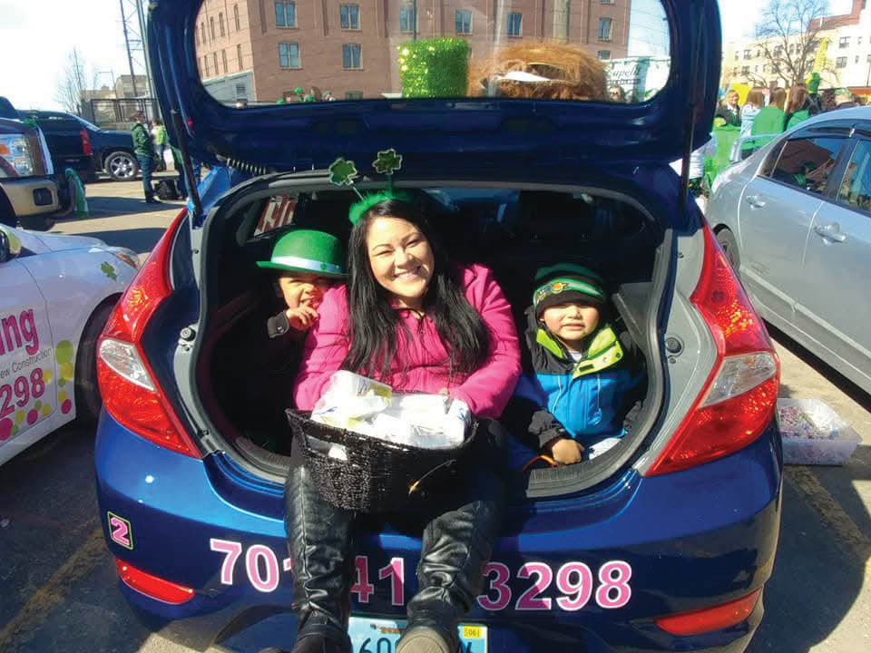 Veronica McCloud and her son at the St. Patrick's Day parade in Fargo