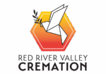 Red River Valley Cremation logo with origami dove and orange hexagon