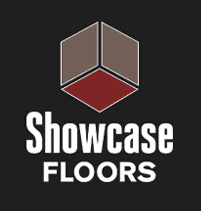 Showcase Floors logo with geometric cube icon on dark background