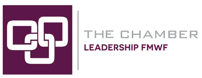 The Chamber Leadership FMWF logo with interlocking squares on a purple background