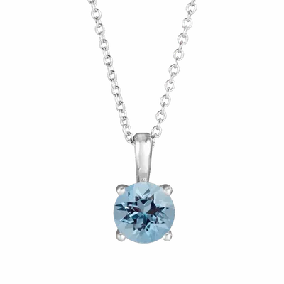 Round light blue gemstone solitaire pendant on a silver chain