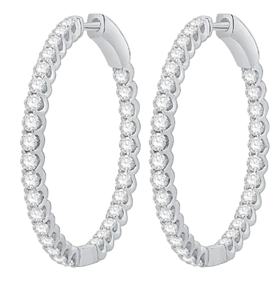 Pair of silver hoop earrings lined with round clear stones