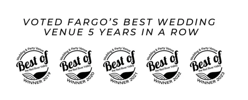 Five Best of Red River Valley Wedding & Party Venue winner badges, 2019–2023