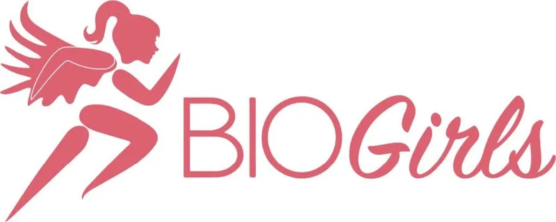 BioGirls logo with a pink winged running figure